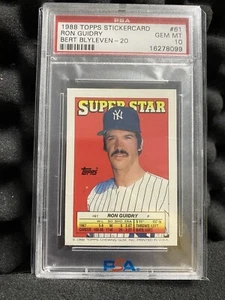RARE-1988 TOPPS STICKER CARD #61-RON GUIDRY/HOF’er BERT BLYLEVEN-PSA GEM MNT 10 - Bild 1 von 2