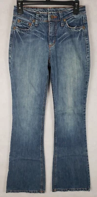 Pure Color Bootcut Jeans Womens 26 Blue Denim Mid Rise Pocket Flaps Stretch - Image 1 of 4