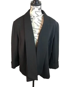 Anne Klein Womens Size 10 Black Open Front Draped Career Blazer Cuffed Sleeve - Picture 1 of 4