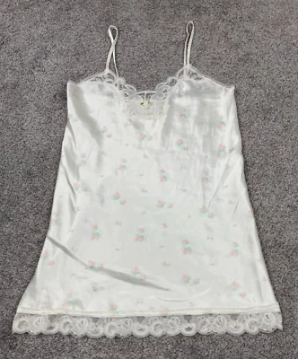 Vintage Slip Dress Womens Small Nightgown Mini Lace Floral White Satin Feminine - Image 1 of 4