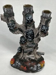 Halloween Hollow Tree Triple Candelabra 9-1/2” With Skulls And Pumpkins H1 - Picture 1 of 14