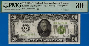 1928C $20 Federal Reserve Note PMG 30 rare Chicago light green seal Fr 2053-L - Picture 1 of 2