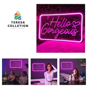 Hello Gorgeous Neon Sign for Wall Decor, Hello Beautiful LED Neon Lights Part... - Picture 1 of 7