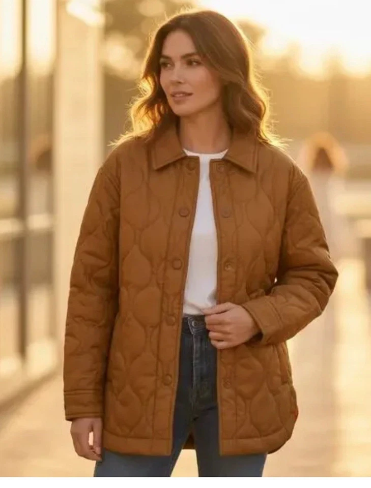 Madewell воздуха Puff выстеганная рубашка куртка теплый кофе ржавчины оранжевый XL новый с Ярлыками пальто - Изображение 1 из 4