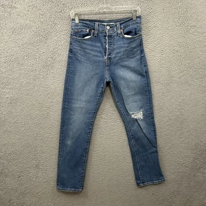 Levis Jeans Womens 28x28 Blue Denim Wedgie Straight Button Fly Medium Wash - Picture 1 of 13