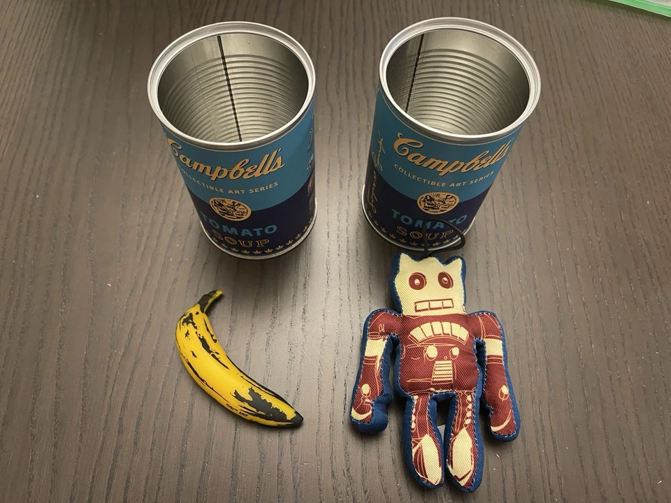 Kidrobot Andy Warhol Tomato Soup Can Series Vinyl Banana & Plush Robot With Can! - Image 1 of 4