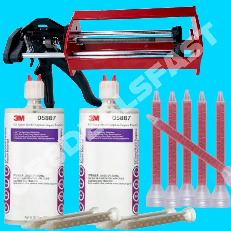3M 05887 5887 (2 Tubes) + Mixing Nozzles (6) + Adhesive Gun For Plastic Repair - Image 1 of 1