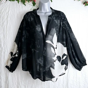 Mint Velvet Blouse Womens Size 16 Black Floral Sheer Top Rivet Boho Smart Casual - Picture 1 of 9
