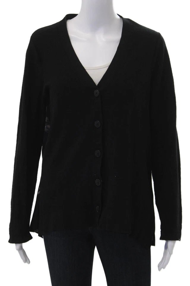 Cárdigan Donna Karan Mujer Negro Cuello en V Manga Larga Algodón Lino Talla S Foto 1 de 4