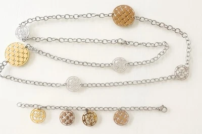 Stainless Steel Set Rose Yellow White 40” Necklace with Matching Bracelet Estate - Image 1 of 4