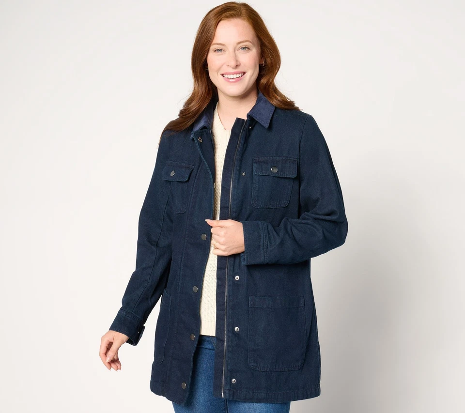 Chaqueta para mujer Joan Rivers Classics Collection talla XL denim azul a presión A663145 Foto 1 de 4