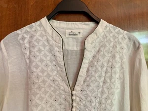 GOOD EARTH SUSTAIN Kaftan OS White Indian Cotton Appliqué Sequin Midaxi - Picture 1 of 11