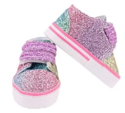 JUSTASKJOYCE COLLECTIONS WW Footwear, Multi-color Glitter Tennis Shoes, for 14-14.5" Dolls