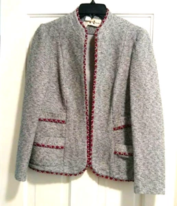Vintage Marty Gutmacher Blazer Women's 14 Gray Boucle w/ red trim pockets USA - Picture 1 of 7