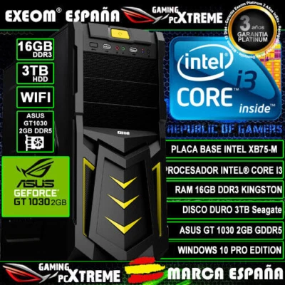 Ordenador Gaming Pc Intel i3 16GB 3TB Asus GT1030 2GB Wifi + Office de Sobremesa - Imagen 1 de 4