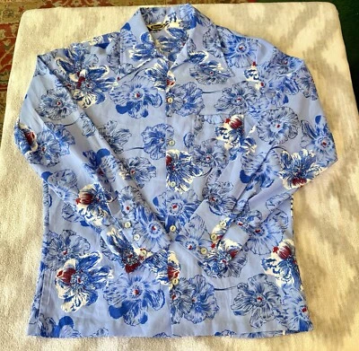 Camisa Disco De Colección Años 70 Triumph of California Talla L Azul Floral Cuello Daga Foto 1 de 4