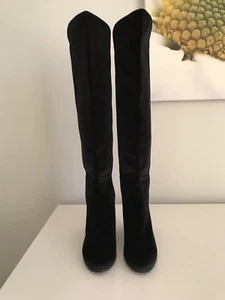 NEW STUART WEITZMAN BLACK OVER THE KNEE LOW JACK OTK VELVET BOOTS SIZE 9 M - Picture 1 of 10