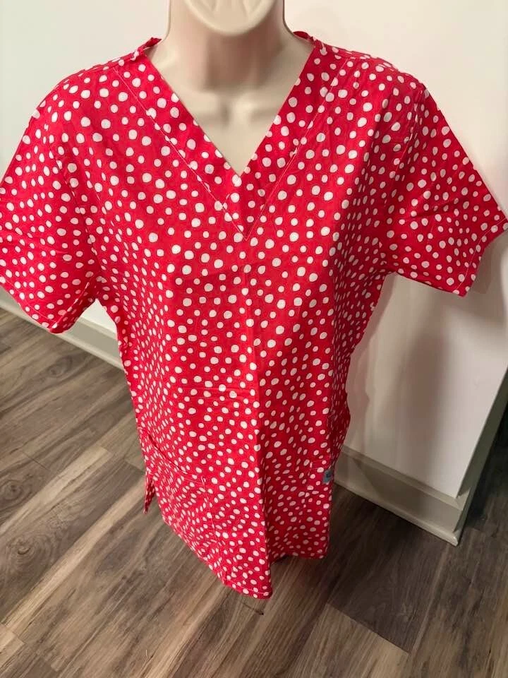 SCRUB ZONE WOMENS SCRUB TO SMALL RED  POLKA DOTS - Image 1 of 1