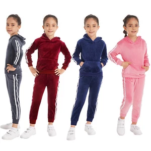 Niños Niñas Terciopelo Traje de Trándal con Capucha Sudadera Superior Parte Inferior Otoño Invierno Traje para Correr - Imagen 1 de 65