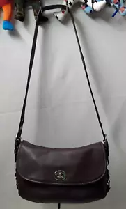 Coach Brown Leather Turnlock Flap Closure Crossbody Shoulder Bag - Afbeelding 1 van 18