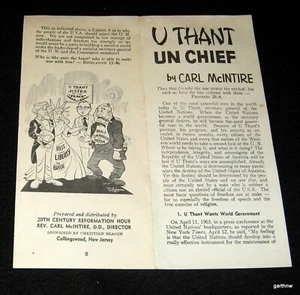 ANTI UNITED NATIONS & U THANT 1963 ANTI COMMUNIST RELIGIOUS TRACT CARL McINTIRE - Picture 1 of 1