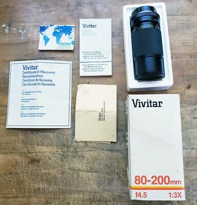 Vivitar 80-200mm F4.5 For MINOLTA M/MD Mount MACRO 1:3X Zoom Lens in Factory Box - Image 1 of 4