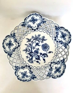 Antiguo cuenco reticulado Meissen "Blue Onion" con marca de espada cruzada retirado 9" - Imagen 1 de 10