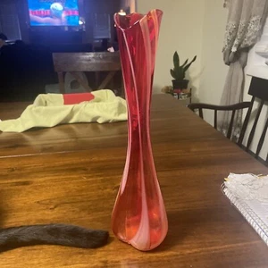 Vtg 50s Daysun Japan Art Glass Hand Blown Stretch Vase Multicolor Swirl - Picture 1 of 24