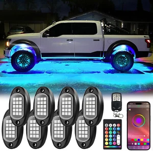 OffRoad 8 Pods RGB LED Rock Lights Underglow Underbody Car Truck Neon Lamp Music - Picture 1 of 24