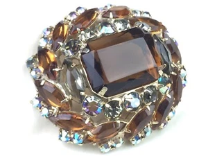 Stunning Vintage Amber Stones ABs Large Domed Pin Brooch - Picture 1 of 8