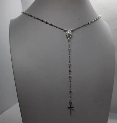 Rosario Collana Argento UNISEX GRANI LISCI MM 2,5 CROCE MADONNA CM 50 Y EXPLOIT - Immagine 1 di 4