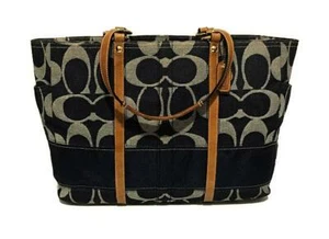 Coach Signature C Stripe Denim LG Multifunction Baby Diaper Tote Bag Purse NICE! - Picture 1 of 1