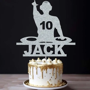 Personalised DJ Glitter Cake Topper Music DJ Decks Birthday Party Decor - Picture 1 of 15