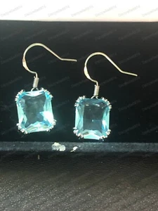 Pendientes de topacio aguamarina estilo vintage chapados en oro blanco 18K - Imagen 1 de 4