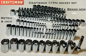 CRAFTSMAN 117 pc 1/4 3/8 1/2 Dr SAE METRIC MM 6pt 12pt wrench socket Tool set - Picture 1 of 17