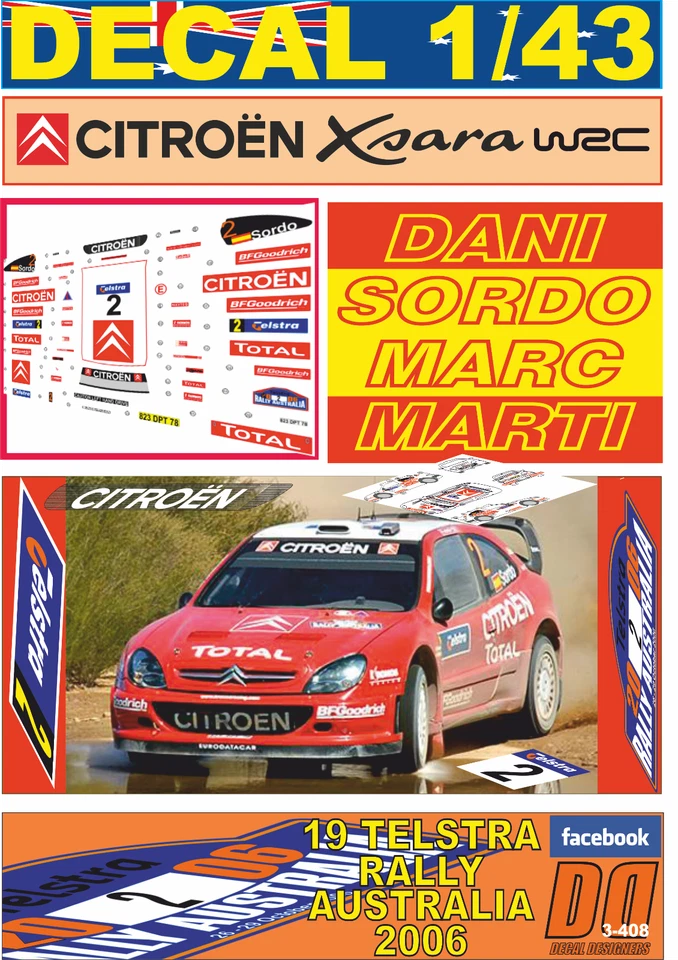 DECAL 1/43 CITROEN XSARA WRC DANI SORDO R.AUSTRALIA 2006 23rd (08) - Image 1 of 1