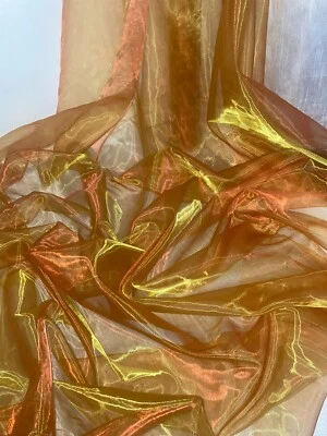 1 METER TWO TONE ORANGE/GOLD ORGANZA VOILE DRAPING DECORATION FABRIC 58” WIDE - Image 1 of 4