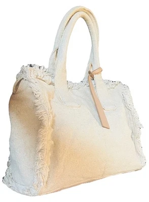 LUCKY BRAND 3 COMPARTIMENTOS TELA DE HOMBRO Y RIBETE DE CUERO MARRÓN ETIQUETA CON NOMBRE PLATA Foto 1 de 4