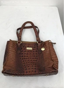 Vintage BRAHMIN Anywhere Croc Embossed Leather Tote Shoulder Bag Purse - Pecan - Picture 1 of 10
