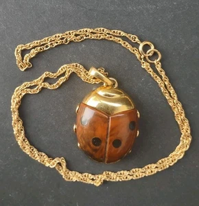 Krone Trifari Vintage Marienkäfer Insekt Anhänger Halskette mit goldfarbener Kette - Bild 1 von 6