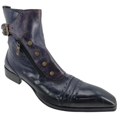 JO Ghost Botas de vestir al tobillo de cuero azul marino de diseñador con cremallera para hombre 13 Italia 46 Foto 1 de 4