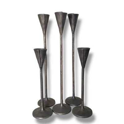 Pottery Barn Petaluma Candlestick Holders Set of 5 Brutalist 12 & 18" Heavy  - Image 1 of 4