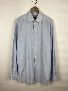 HECHA A MANO LORO PIANA x DAVID'S Para hombres Camisa Oxford Rayas Azul Italia Talla L - Imagen 1 de 13