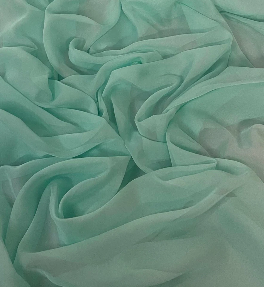 1 METER MINT GREEN SOFT CATIONIC CHIFFON 100% POLYESTER FABRIC 58” WIDE - Image 1 of 4
