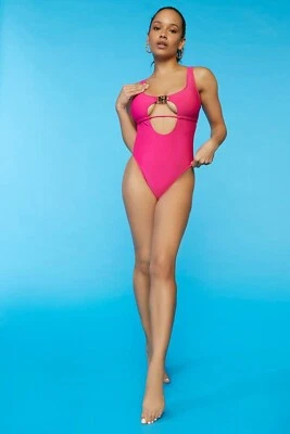 全新带标签 SPORTS ILLUSTRATED x F21 女式 S 单件泳装粉色 — 第 1/4 张图片