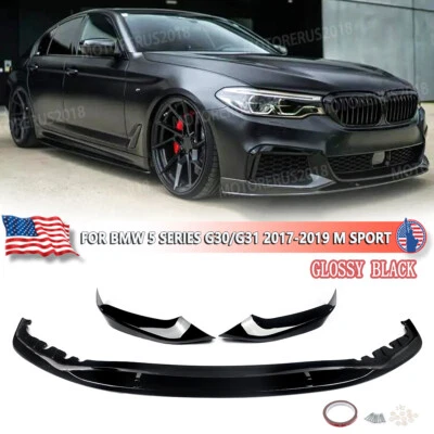 For BMW G30 530i 535i 540i M550i M Sport 2017-2020 Gloss Black Front Bumper Lip - Imagem 1 de 4