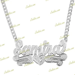 PERSONALIZED SILVER 3D DOUBLE PLATED SCRIPT NAME PLATE NECKLACE ANY NAME US SELL - Picture 1 of 3