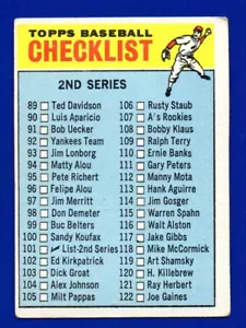 Lista de verificación de la segunda serie 1966 Topps #101A sin marcar (error de spahn) en muy buen estado sin pliegues - Imagen 1 de 2