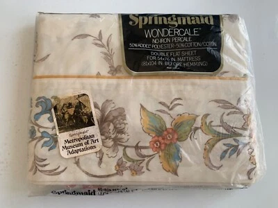 Vintage SPRINGMAID Double Flat Sheet Percale NEWBURYPORT Musuem Floral SEALED - Image 1 of 4