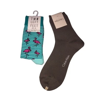 Calcetines Talla L 2 Pares Calvin Klein Dos Pies Izquierdos Flamencos Azul Rayas Marrón NUEVO Foto 1 de 4